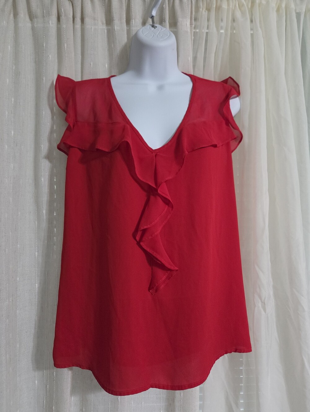 Express Red Ruffle V-Neck Sleeveless Blouse